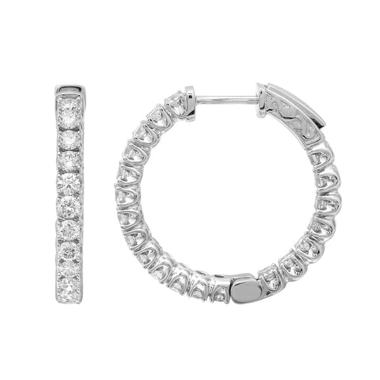 14k White Gold Inside Out Diamond Hoop Earrings 23mm / 1.80ctw