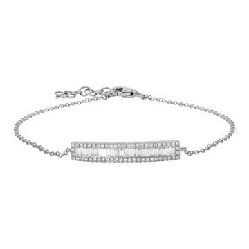 14k White Gold Baguette Diamond Bar Bracelet