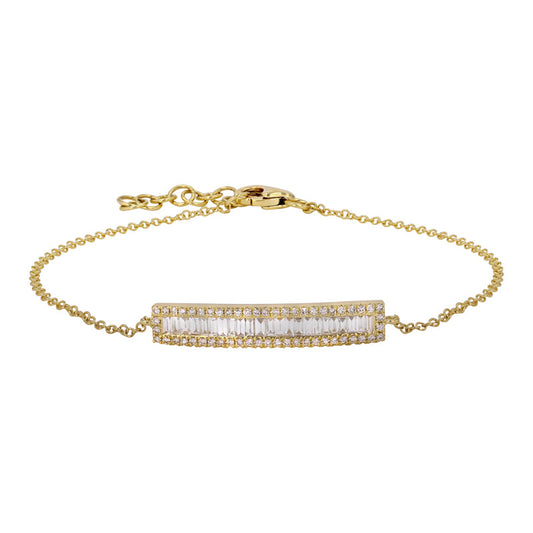 14k Yellow Gold Baguette Diamond Bar Bracelet