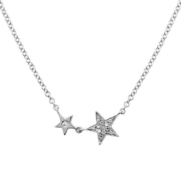 14k White Gold Big & Little Star Diamond Necklace