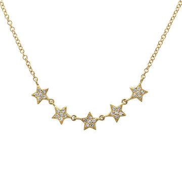 14k Yellow Gold Five Stars Diamond Necklace