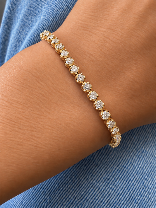 14k Yellow Gold Lab Grown Round Diamond Crown Prong Tennis Bracelet 3.50ctw