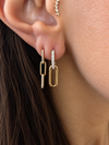 14k Yellow Gold Link Paperclip Dangling Diamond Earrings