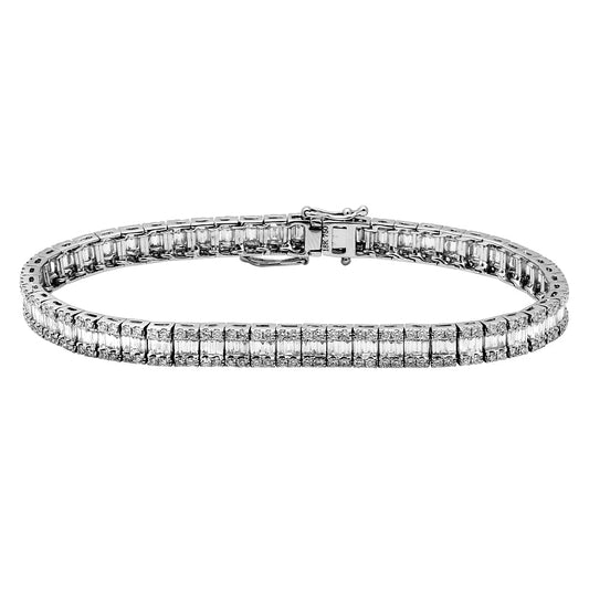 18k White Gold Vertical Baguette & Round Diamond Tennis Bracelet