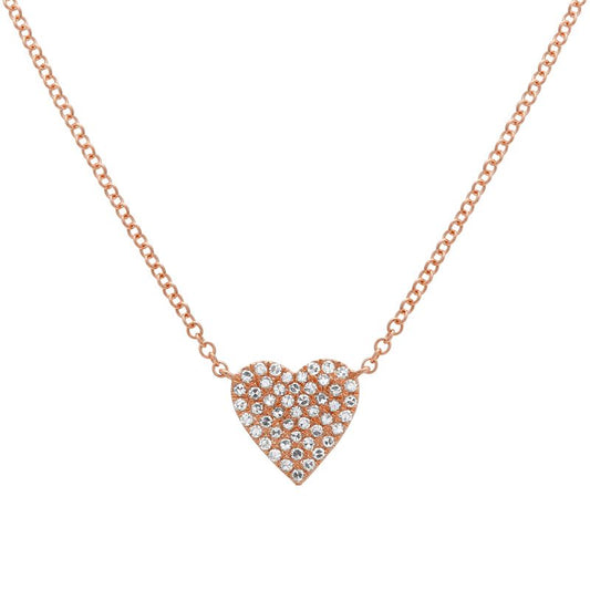 14k Rose Gold Heart Diamond Necklace 9mm