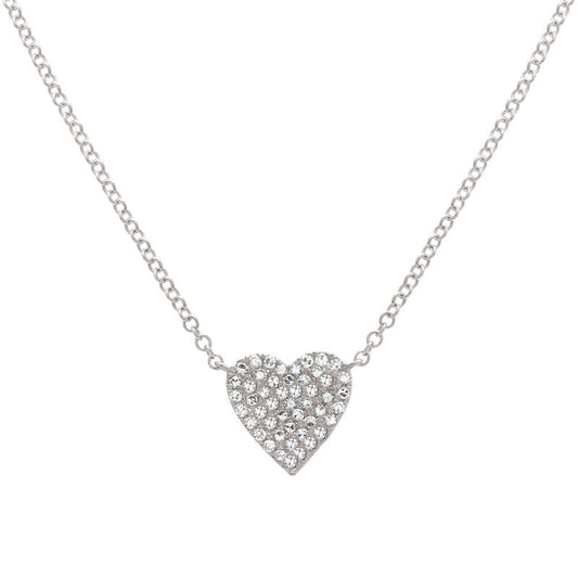 14k White Gold Heart Diamond Necklace 9mm