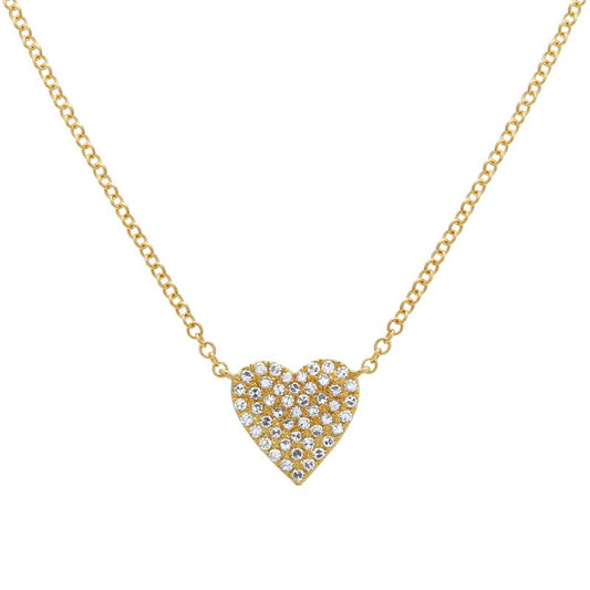 14k Yellow Gold Heart Diamond Necklace 9mm