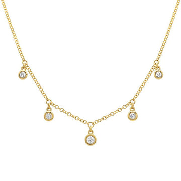 14k Yellow Gold Graduated Dangling Diamond Bezel Necklace