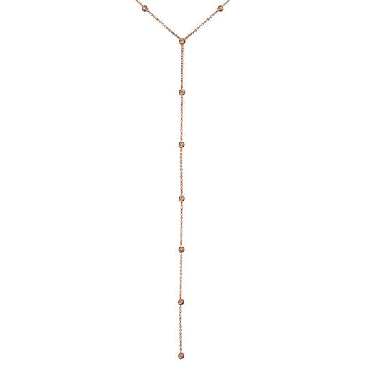 14k Rose Gold Diamond Bezel Lariat Necklace