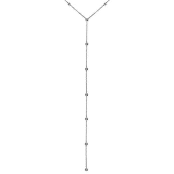 14k White Gold Diamond Bezel Lariat Necklace