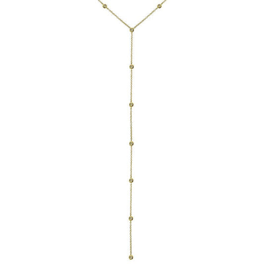 14k Yellow Gold Diamond Bezel Lariat Necklace