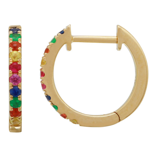 14k Yellow Gold Multicolored Sapphires Huggie Earrings