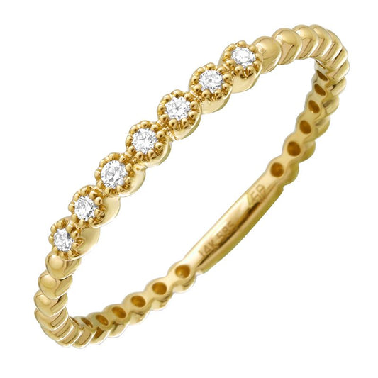 14k Yellow Gold Beaded Diamond Ring