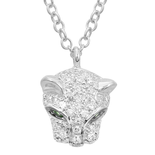 14k White Gold Green Eye Diamond Panther Necklace