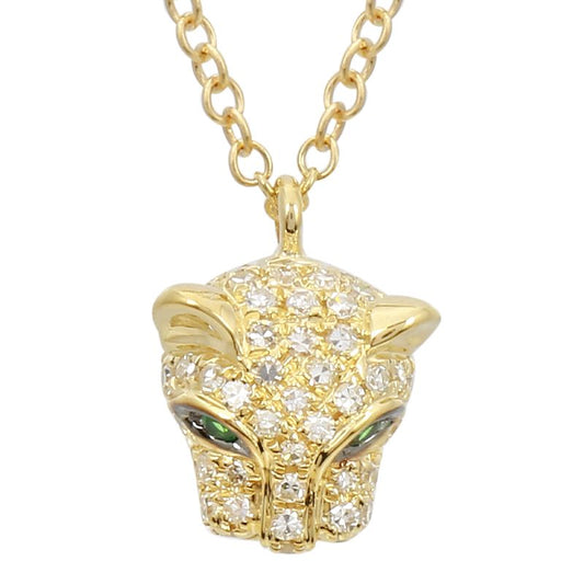 14k Yellow Gold Green Eye Diamond Panther Necklace