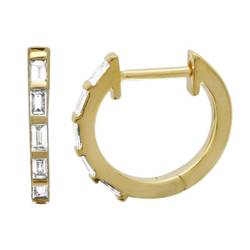 14k Yellow Gold Diamond Baguette Huggie Earrings