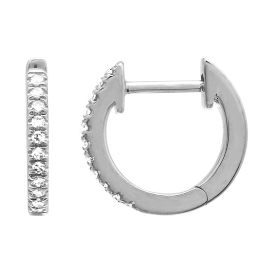 14k White Gold Diamond Huggie Earrings 10mm