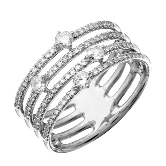 14k White Gold Four Row Spaced Diamond Ring