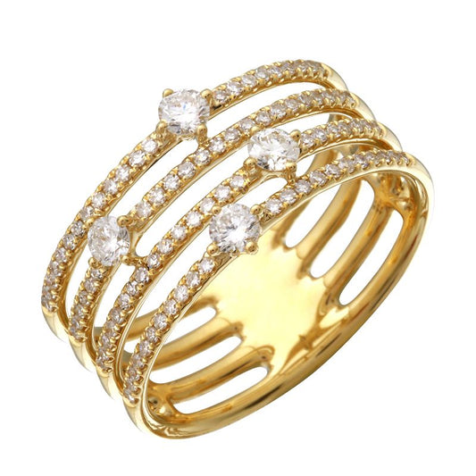 14k Yellow Gold Four Row Spaced Diamond Ring