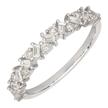 14k White Gold Alternating Baguette & Round Multi Shape Diamond Ring