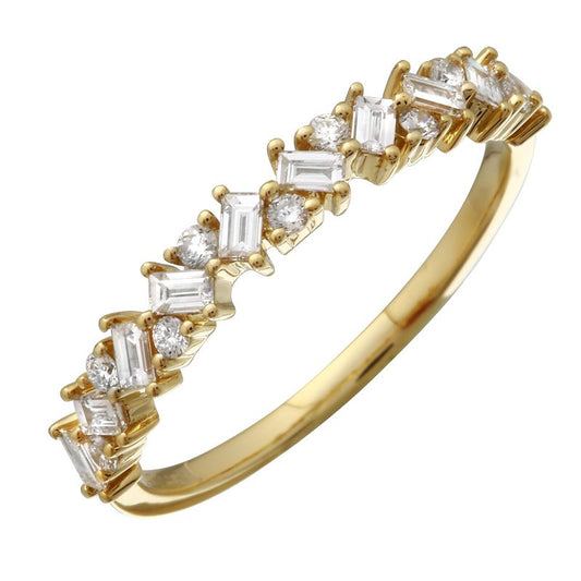 14k Yellow Gold Alternating Baguette & Round Diamond Ring