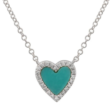 14k White Gold Turquoise Heart Diamond Necklace 9mm