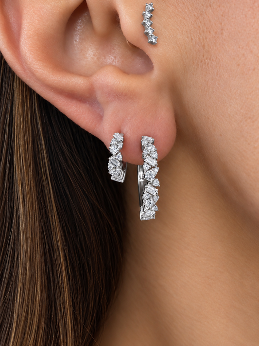 14k White Gold 20mm Multi Shape Diamond Hoop Earrings .60ctw