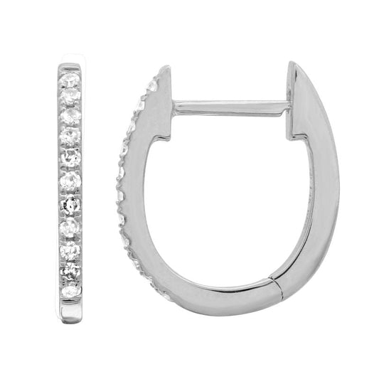 14k White Gold Oval Diamond Huggie Earrings 11mm