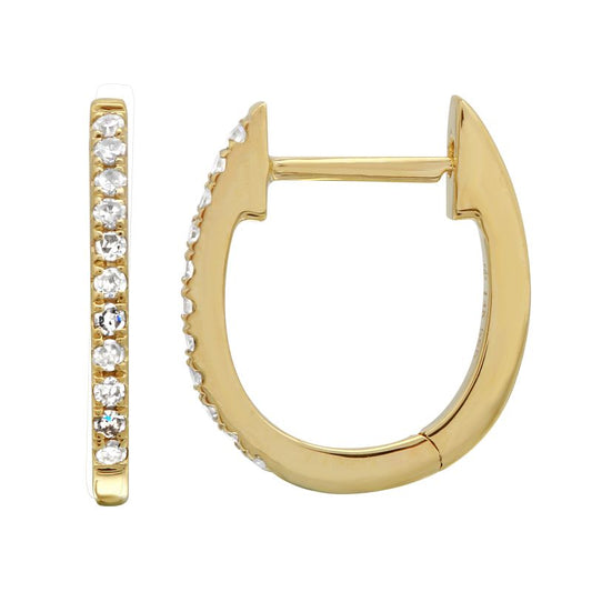 14k Yellow Gold Oval Diamond Huggie Earrings 11mm