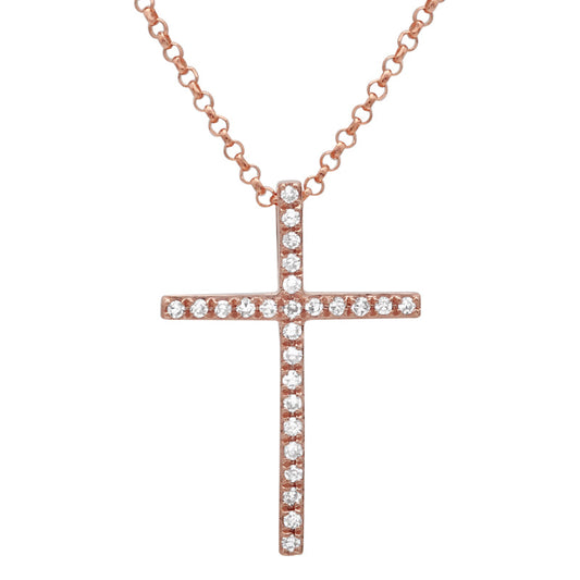 14k Rose Gold Diamond Cross Necklace 17mm