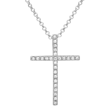 14k White Gold Diamond Cross Necklace 17mm