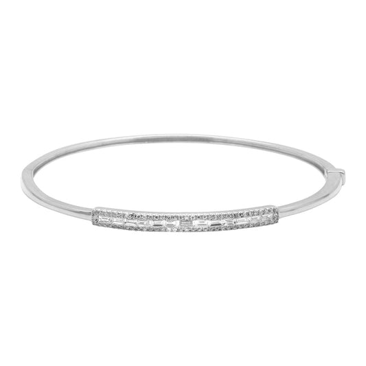 14k White Gold Baguette Diamond Bar Bangle