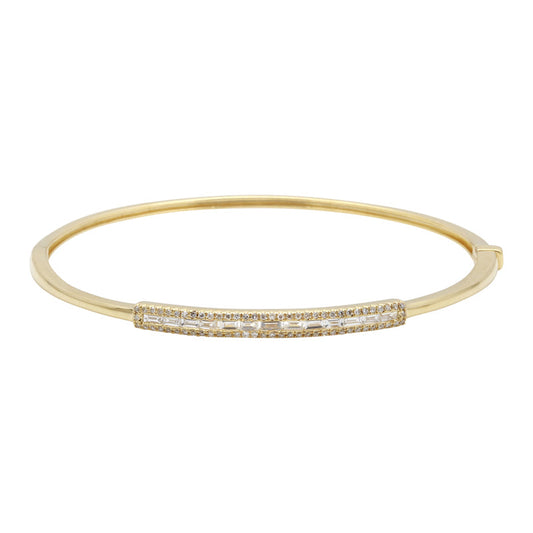 14k Yellow Gold Baguette Diamond Bar Bangle