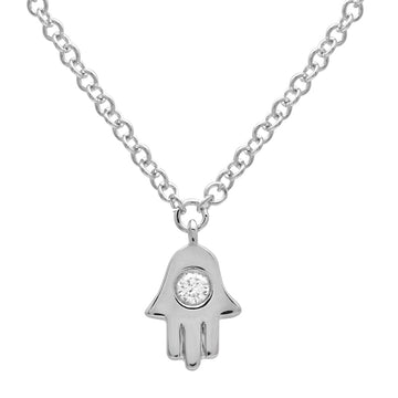 14k White Gold Mini Diamond Hamsa Necklace