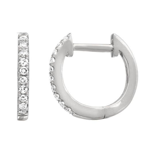 14k White Gold Diamond Huggie Earrings 11mm