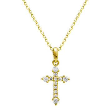 14k Yellow Gold Mini Diamond Cross Necklace