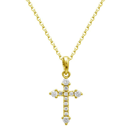 14k Yellow Gold Mini Diamond Cross Necklace