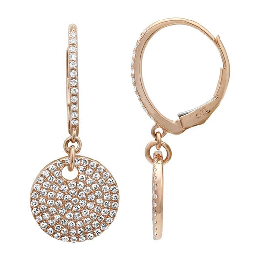 14k Rose Gold Pave Diamond Circle Earrings