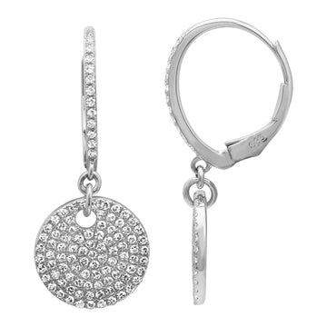 14k White Gold Pave Diamond Circle Earrings