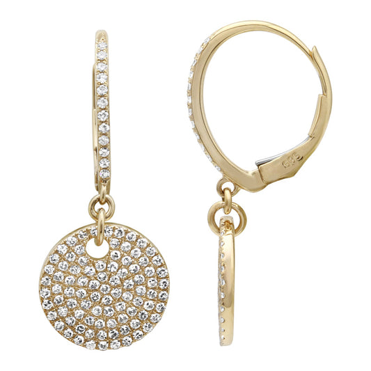 14k Yellow Gold Pave Diamond Circle Earrings