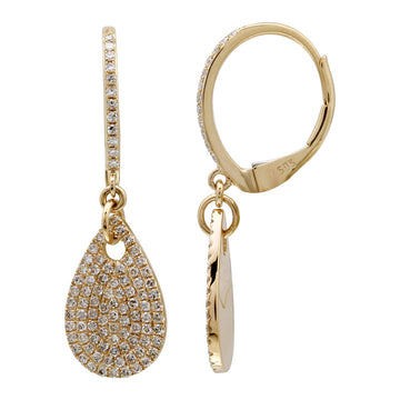 14k Yellow Gold Pave Pear Shape Diamond Earrings