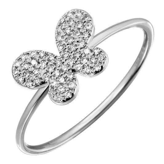 14k White Gold Pave Diamond Butterfly Ring