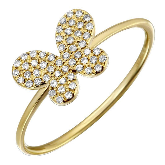 14k Yellow Gold Pave Diamond Butterfly Ring