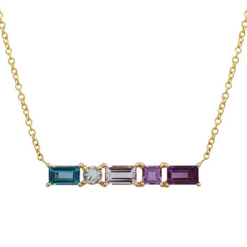 14k Yellow Gold Gemstone Bar Necklace