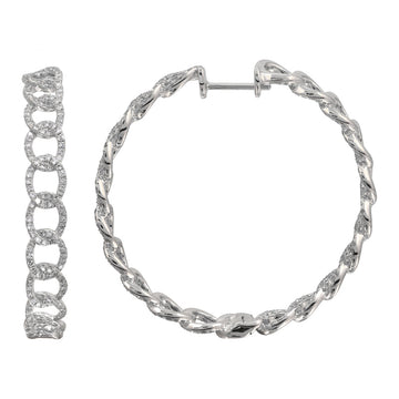 14k White Gold Oval Linked Diamond Hoop Earrings