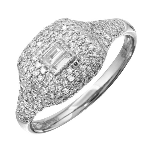 14k White Gold Diamond Signet Ring