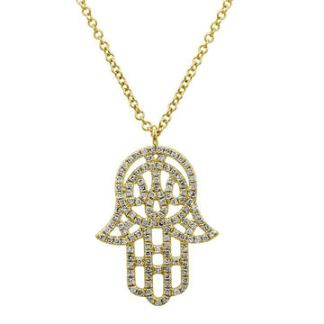 14k Yellow Gold Large Diamond Hamsa Necklace