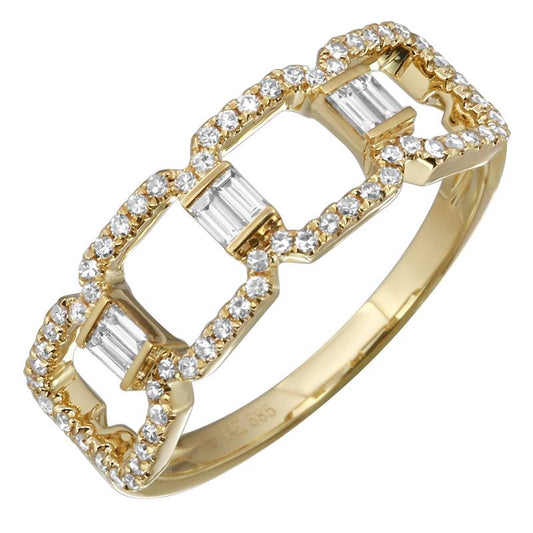 14k Yellow Gold Open Square Baguette Diamond Ring