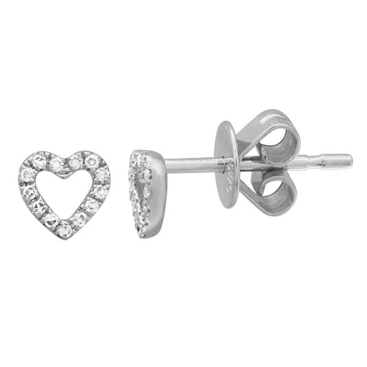 14k White Gold Open Heart Diamond Stud Earrings