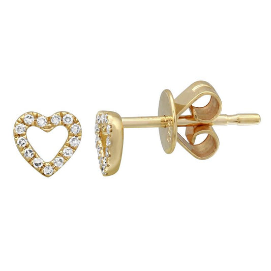 14k Yellow Gold Open Heart Diamond Stud Earrings